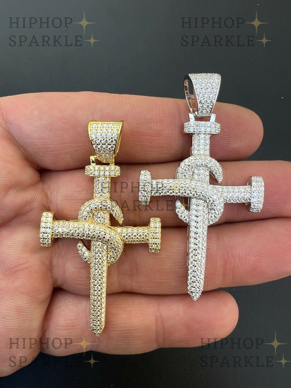 Moissanite Nail Cross Pendant - 14k Yellow Gold Vermeil & 925 Silver