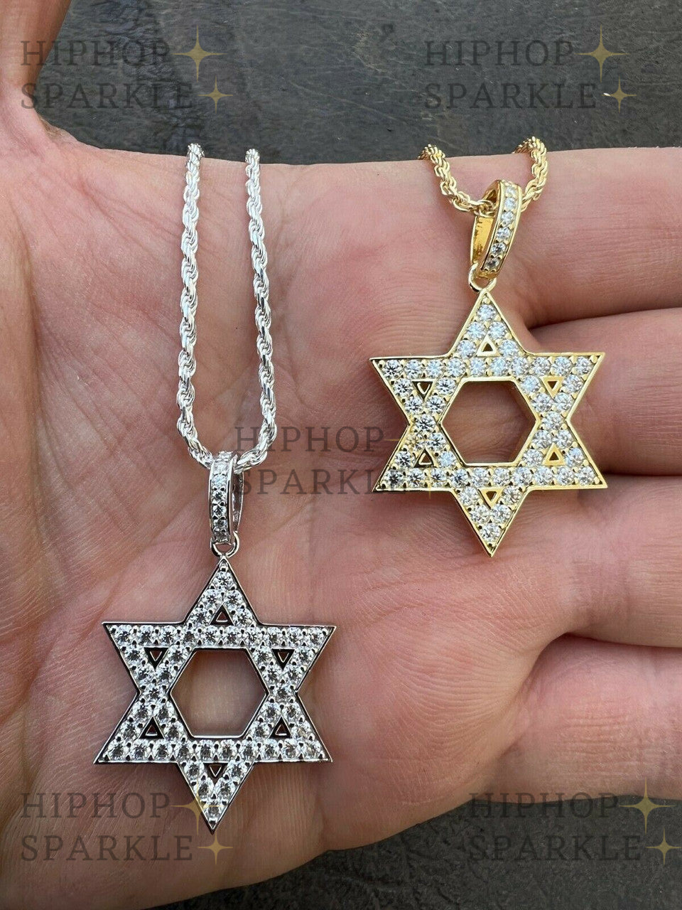 Moissanite Iced Out Magen Star of David Pendant - 14k Gold Vermeil & 925 Silver