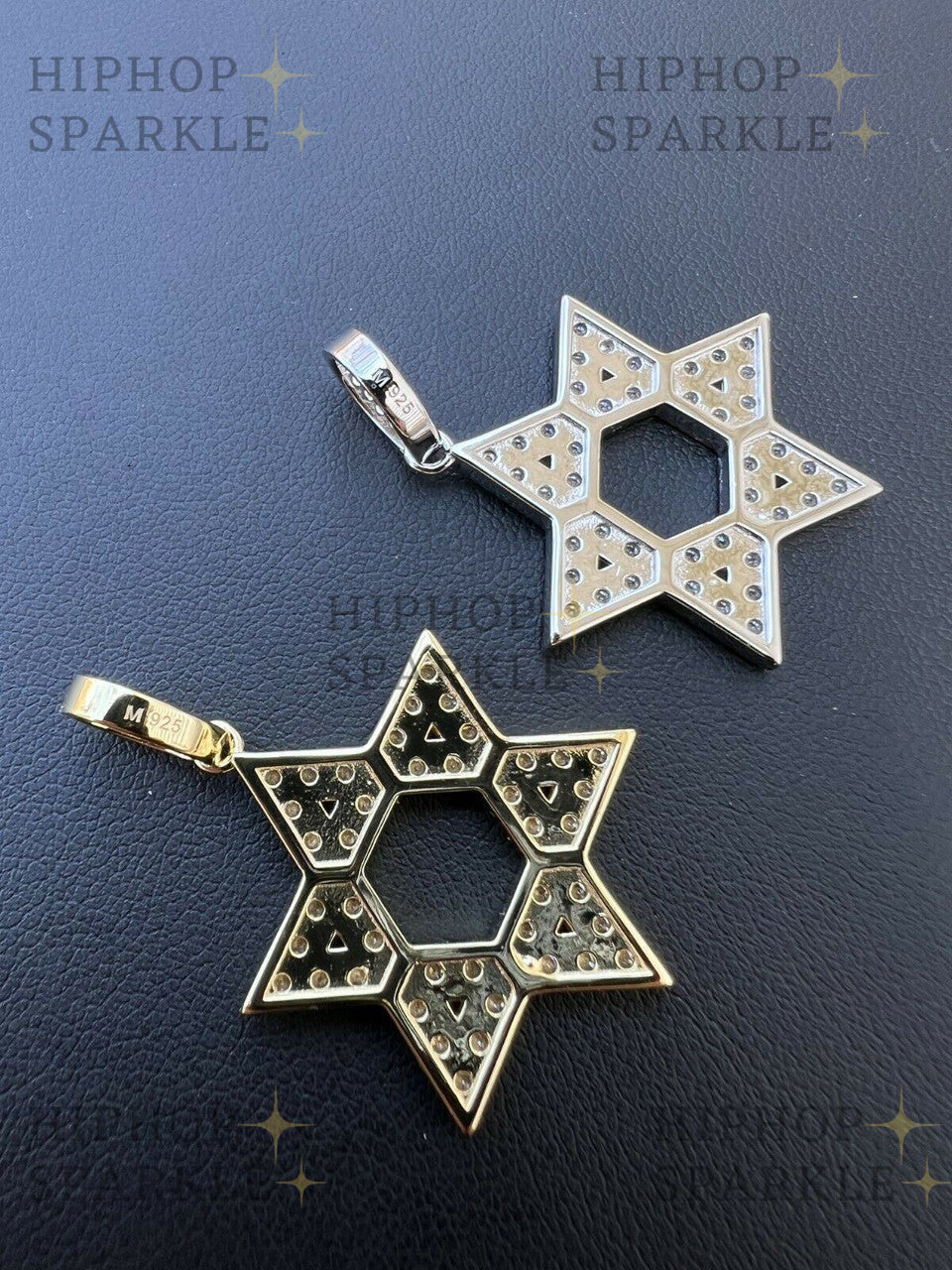 Moissanite Iced Out Magen Star of David Pendant - 14k Gold Vermeil & 925 Silver