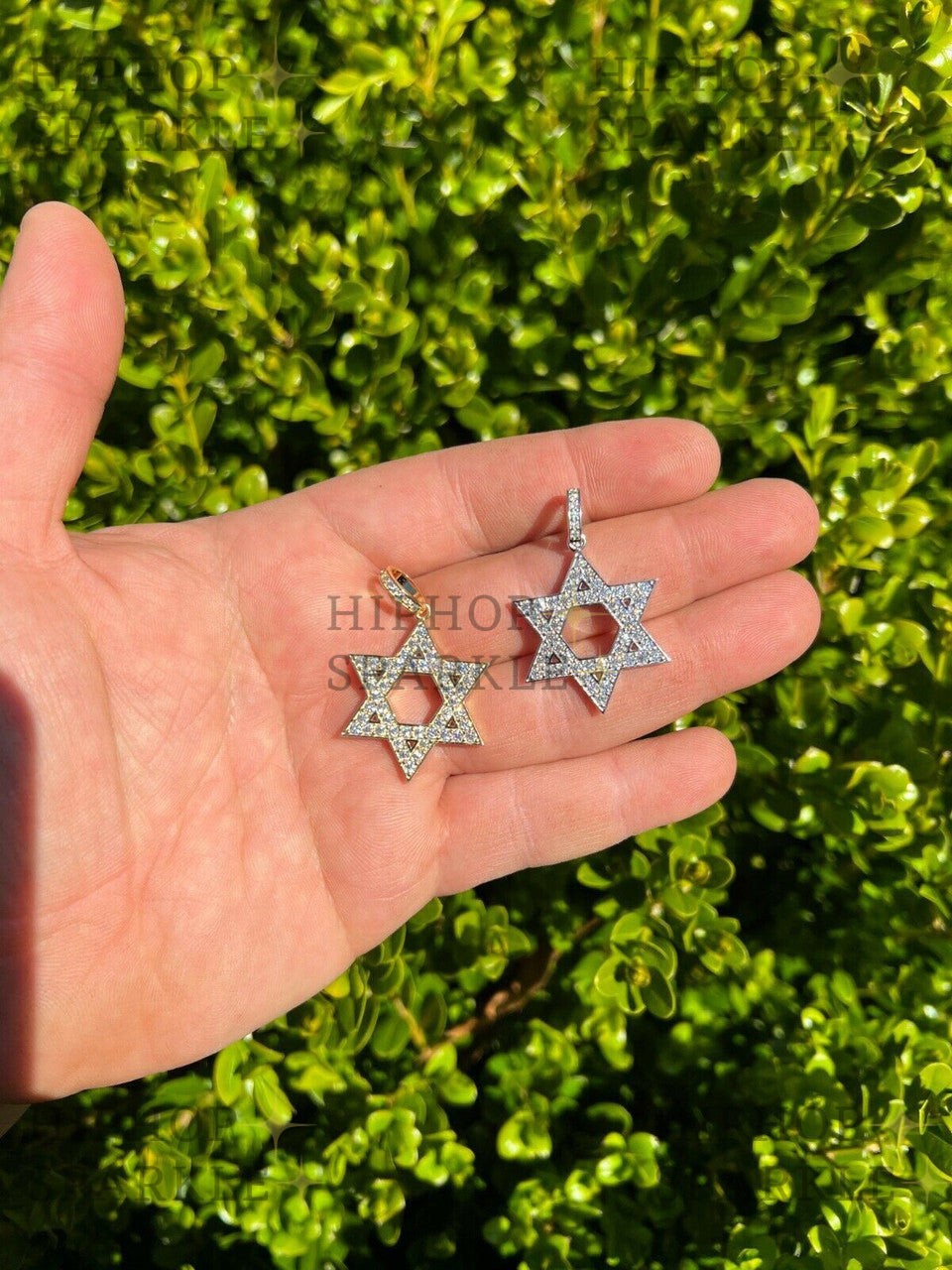 Moissanite Iced Out Magen Star of David Pendant - 14k Gold Vermeil & 925 Silver