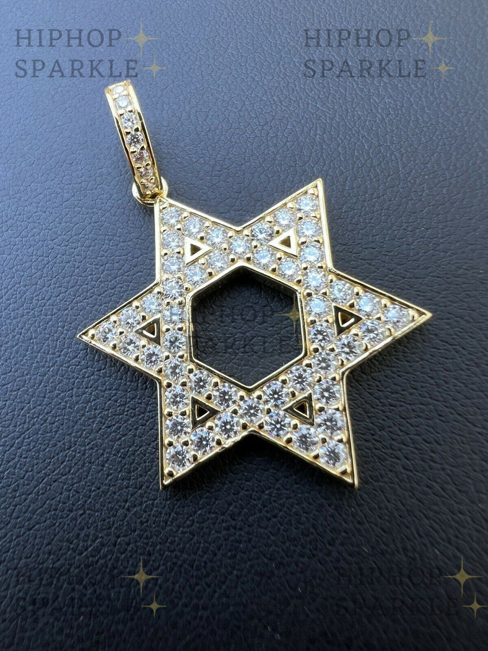 Moissanite Iced Out Magen Star of David Pendant - 14k Gold Vermeil & 925 Silver