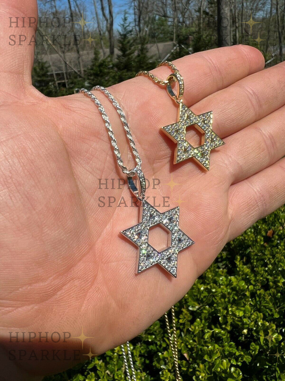 Moissanite Iced Out Magen Star of David Pendant - 14k Gold Vermeil & 925 Silver