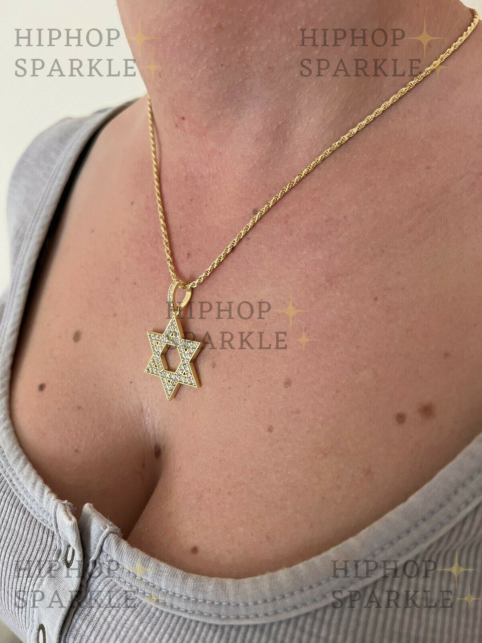 Moissanite Iced Out Magen Star of David Pendant - 14k Gold Vermeil & 925 Silver