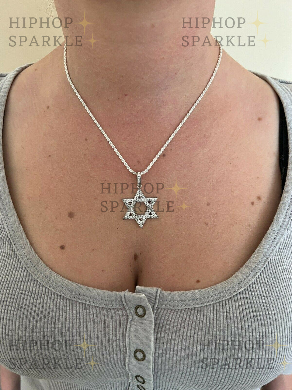 Moissanite Iced Out Magen Star of David Pendant - 14k Gold Vermeil & 925 Silver