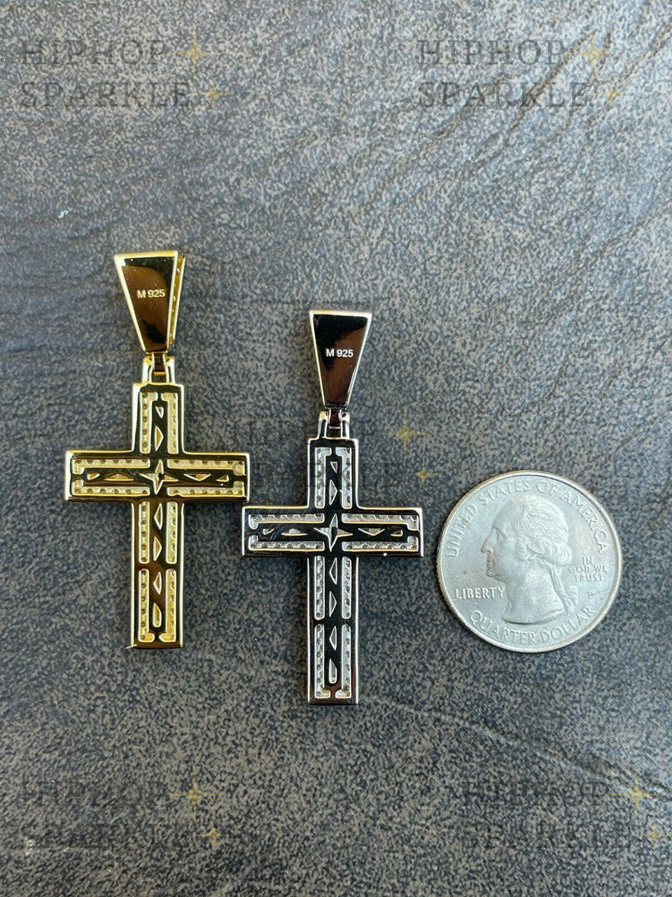 Moissanite Baguette Tennis Iced Out Cross Pendant - 14k Gold Vermeil & 925 Silver