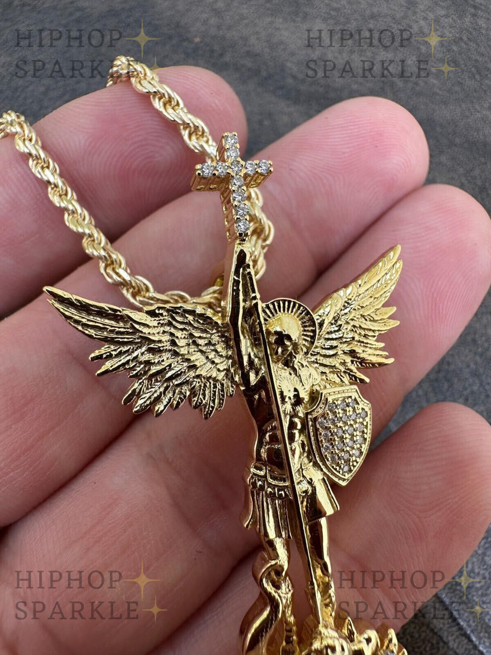 Moissanite Saint St. Michael Slaying Dragon Archangel Pendant - 14k Gold Vermeil & 925 Silver