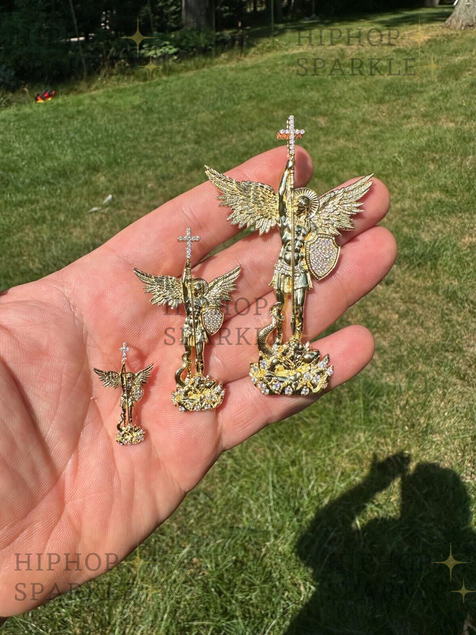 Moissanite Saint St. Michael Slaying Dragon Archangel Pendant - 14k Gold Vermeil & 925 Silver