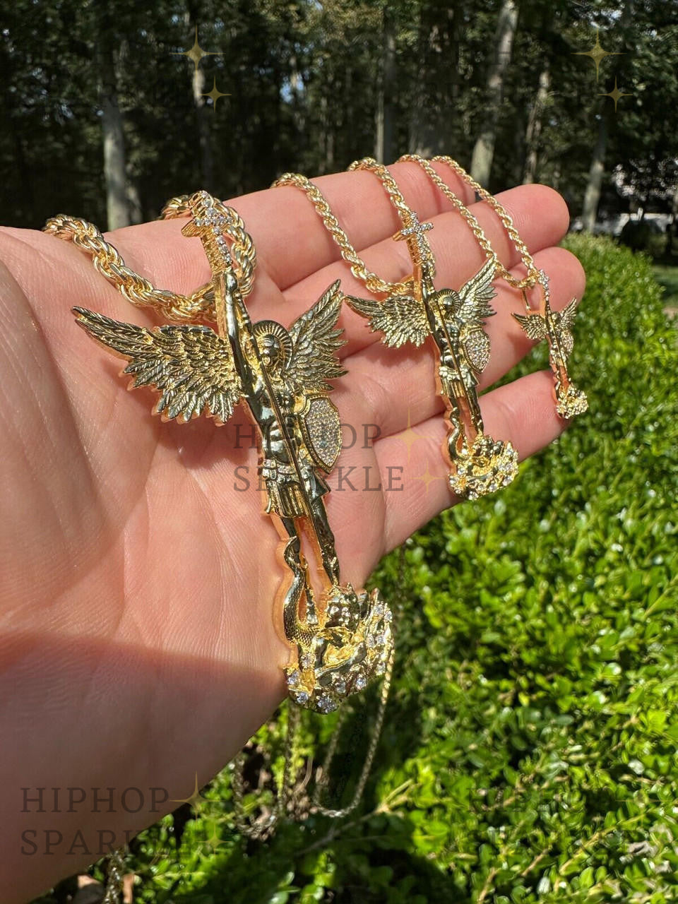 Moissanite Saint St. Michael Slaying Dragon Archangel Pendant - 14k Gold Vermeil & 925 Silver