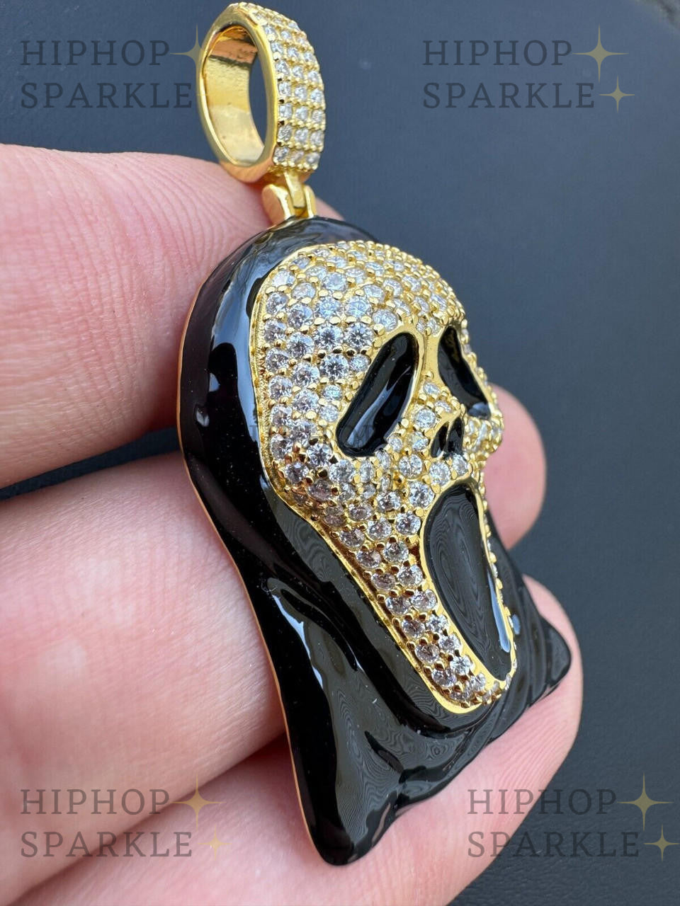 Moissanite Scream Mask Ghostface Iced Pendant - 14k Gold Vermeil & 925 Silver