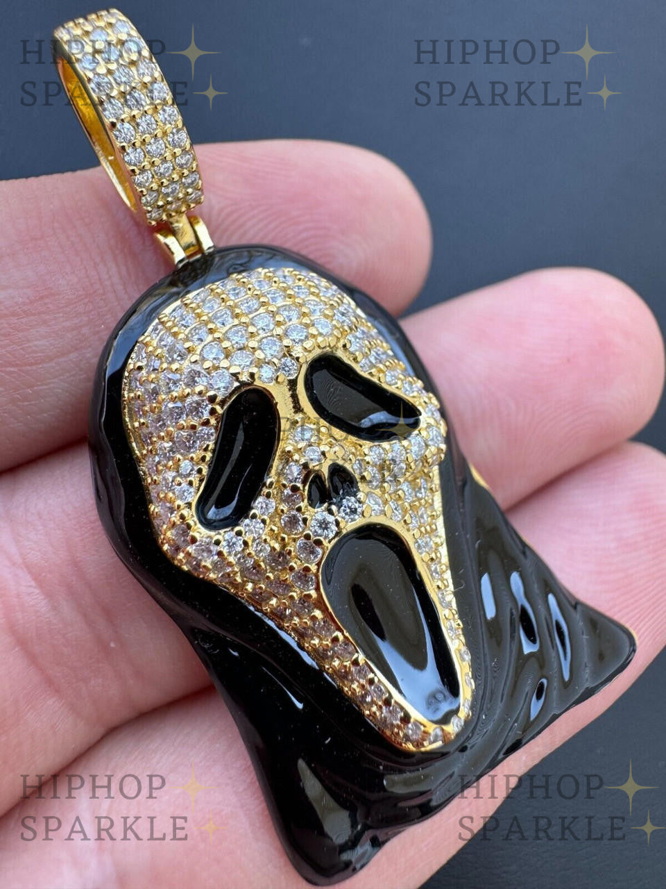 Moissanite Scream Mask Ghostface Iced Pendant - 14k Gold Vermeil & 925 Silver