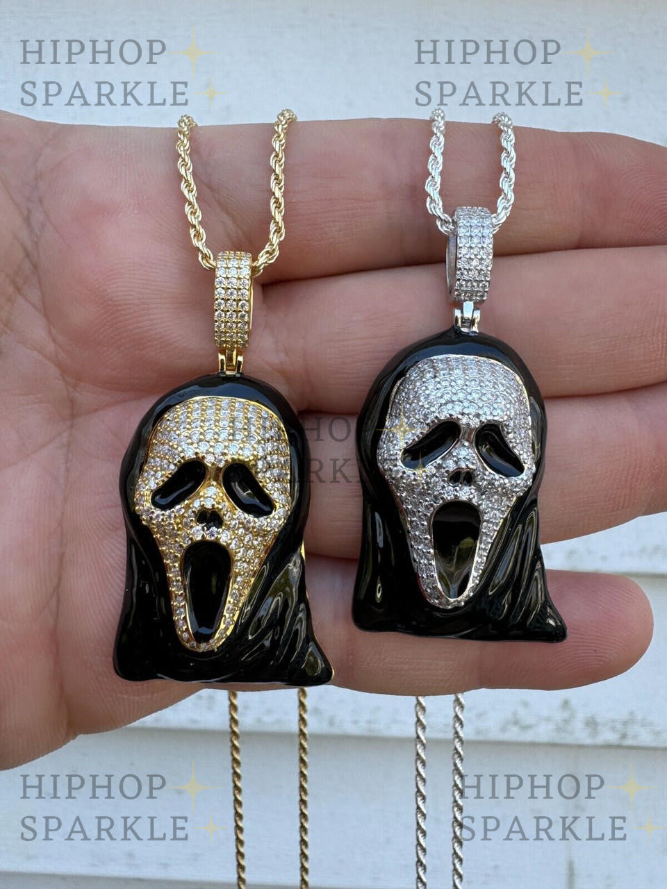 Moissanite Scream Mask Ghostface Iced Pendant - 14k Gold Vermeil & 925 Silver