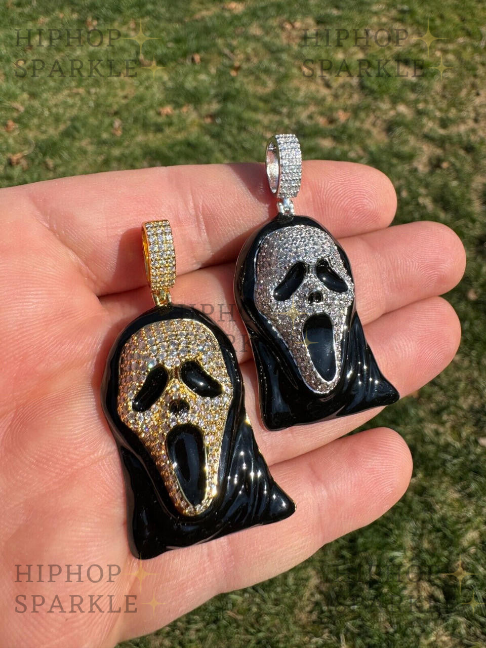 Moissanite Scream Mask Ghostface Iced Pendant - 14k Gold Vermeil & 925 Silver