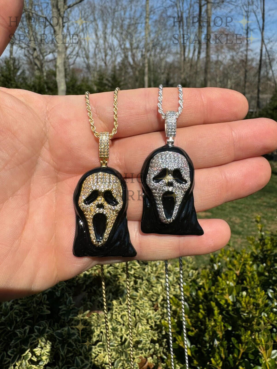 Moissanite Scream Mask Ghostface Iced Pendant - 14k Gold Vermeil & 925 Silver