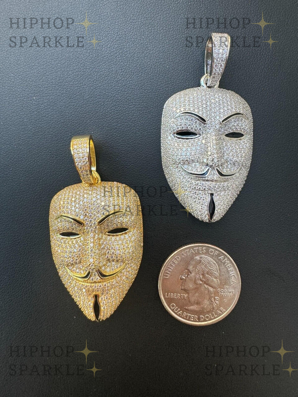 Moissanite Anonymous Vendetta Mask Iced Out Pendant - 14k Gold Vermeil & 925 Silver