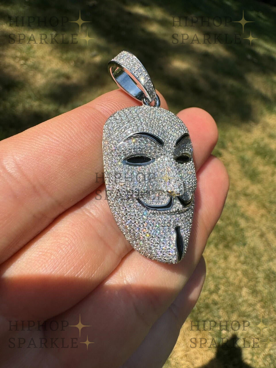 Moissanite Anonymous Vendetta Mask Iced Out Pendant - 14k Gold Vermeil & 925 Silver