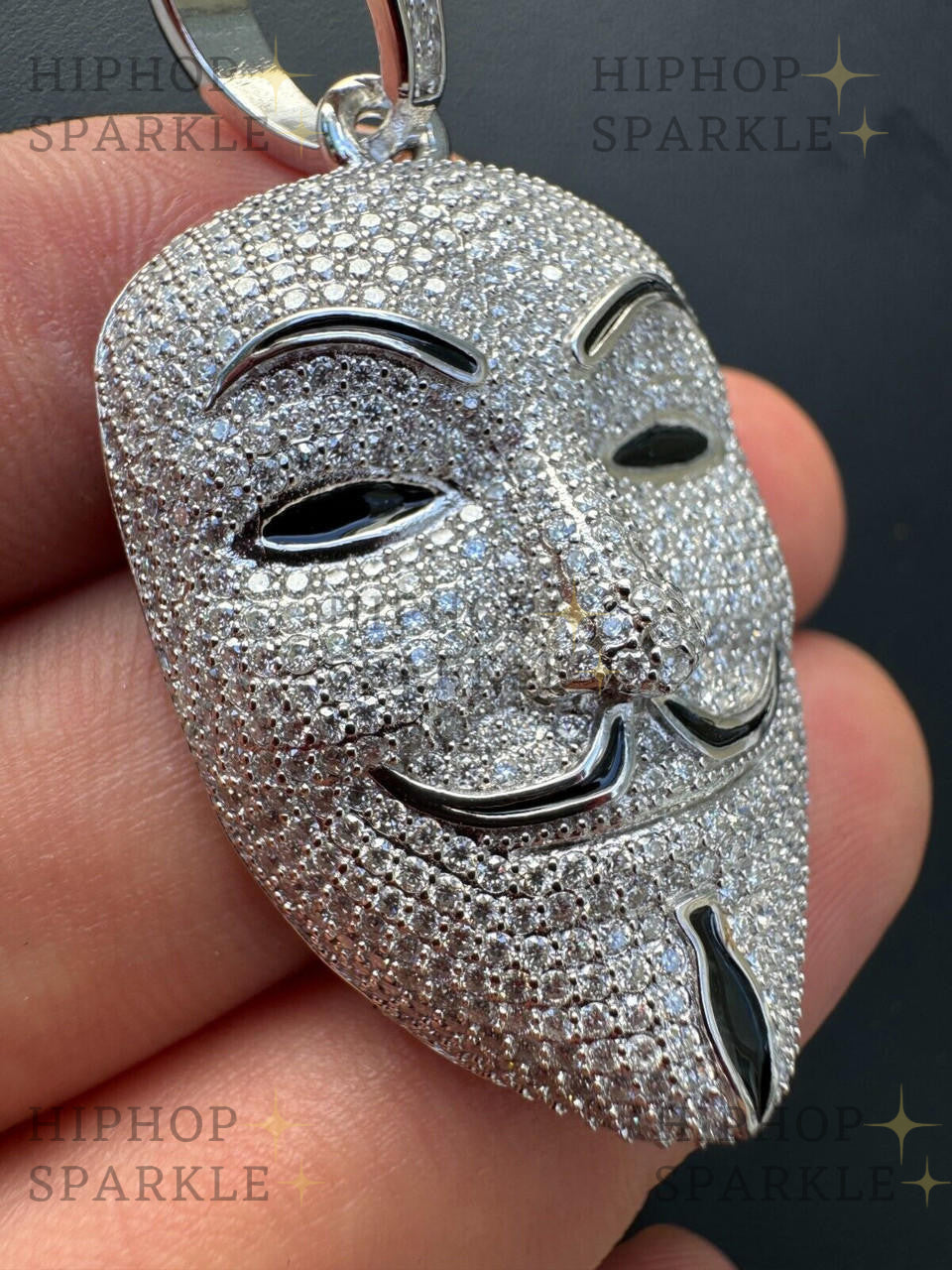 Moissanite Anonymous Vendetta Mask Iced Out Pendant - 14k Gold Vermeil & 925 Silver