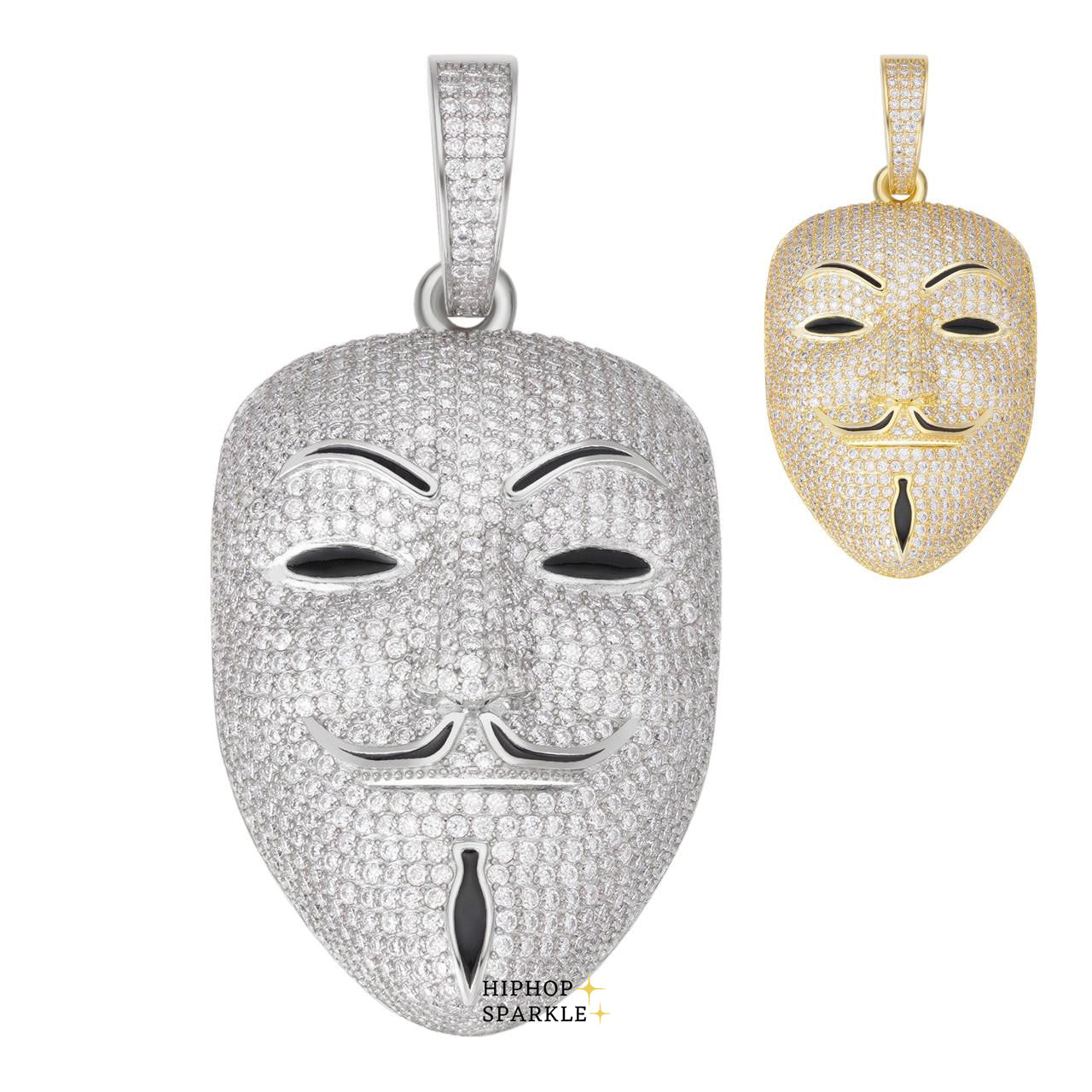 Moissanite Anonymous Vendetta Mask Iced Out Pendant - 14k Gold Vermeil & 925 Silver