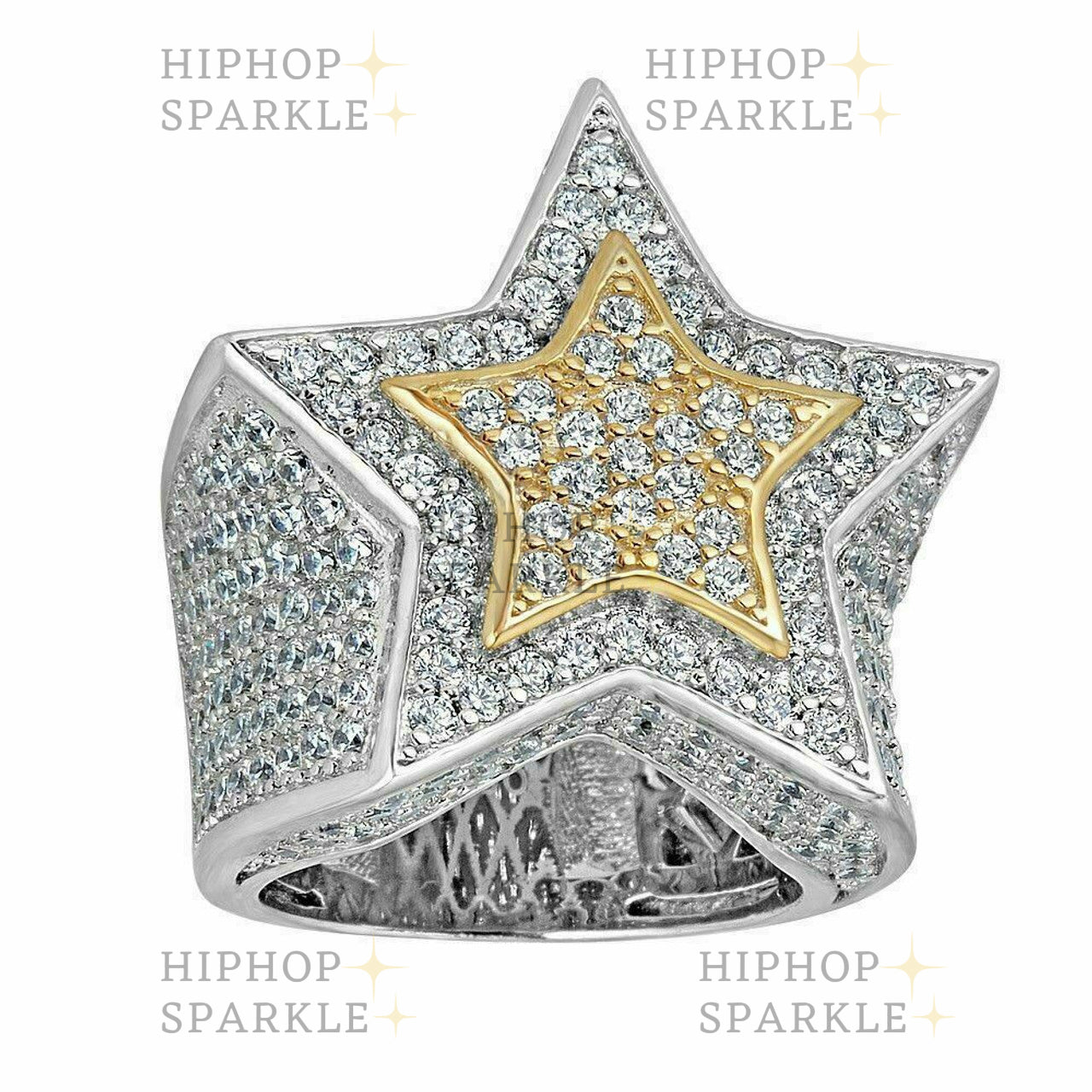 Moissanite Rap Icon Double Superstar Ring – 925 Silver & Two-Tone Gold