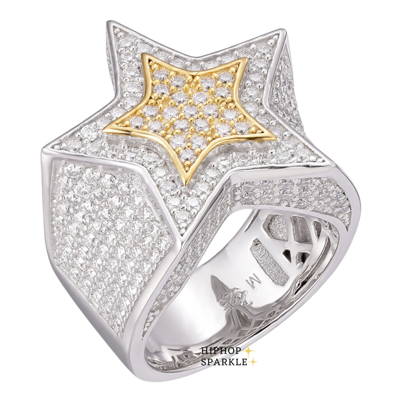 Moissanite Rap Icon Double Superstar Ring – 925 Silver & Two-Tone Gold