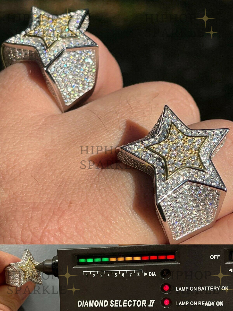 Moissanite Rap Icon Double Superstar Ring – 925 Silver & Two-Tone Gold