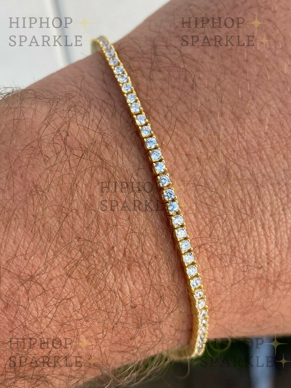 14k Gold Over Solid Silver 2mm Moissanite Tennis Bracelet - Passes Diamond Test