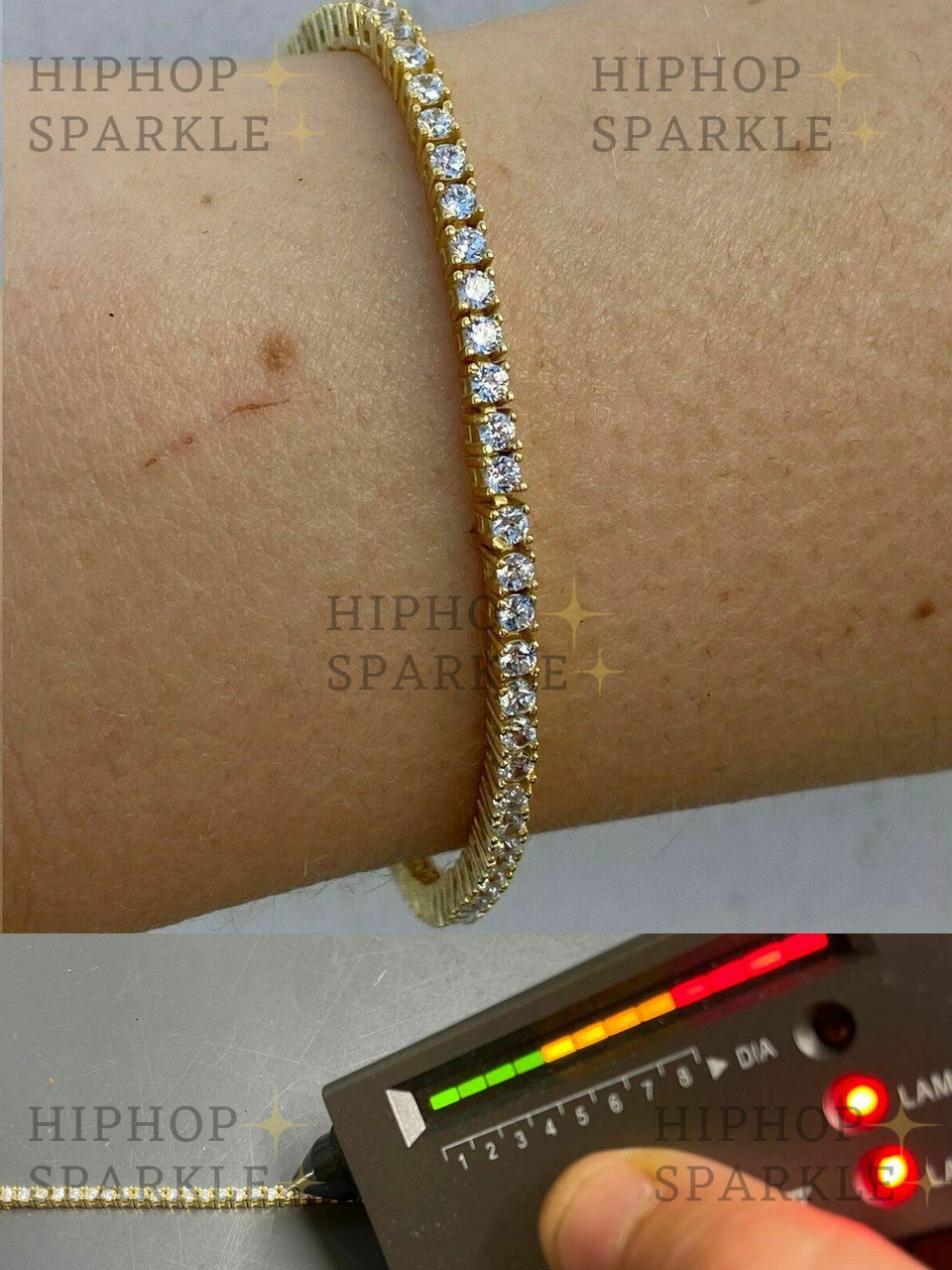 14k Gold Over Solid Silver 2mm Moissanite Tennis Bracelet - Passes Diamond Test