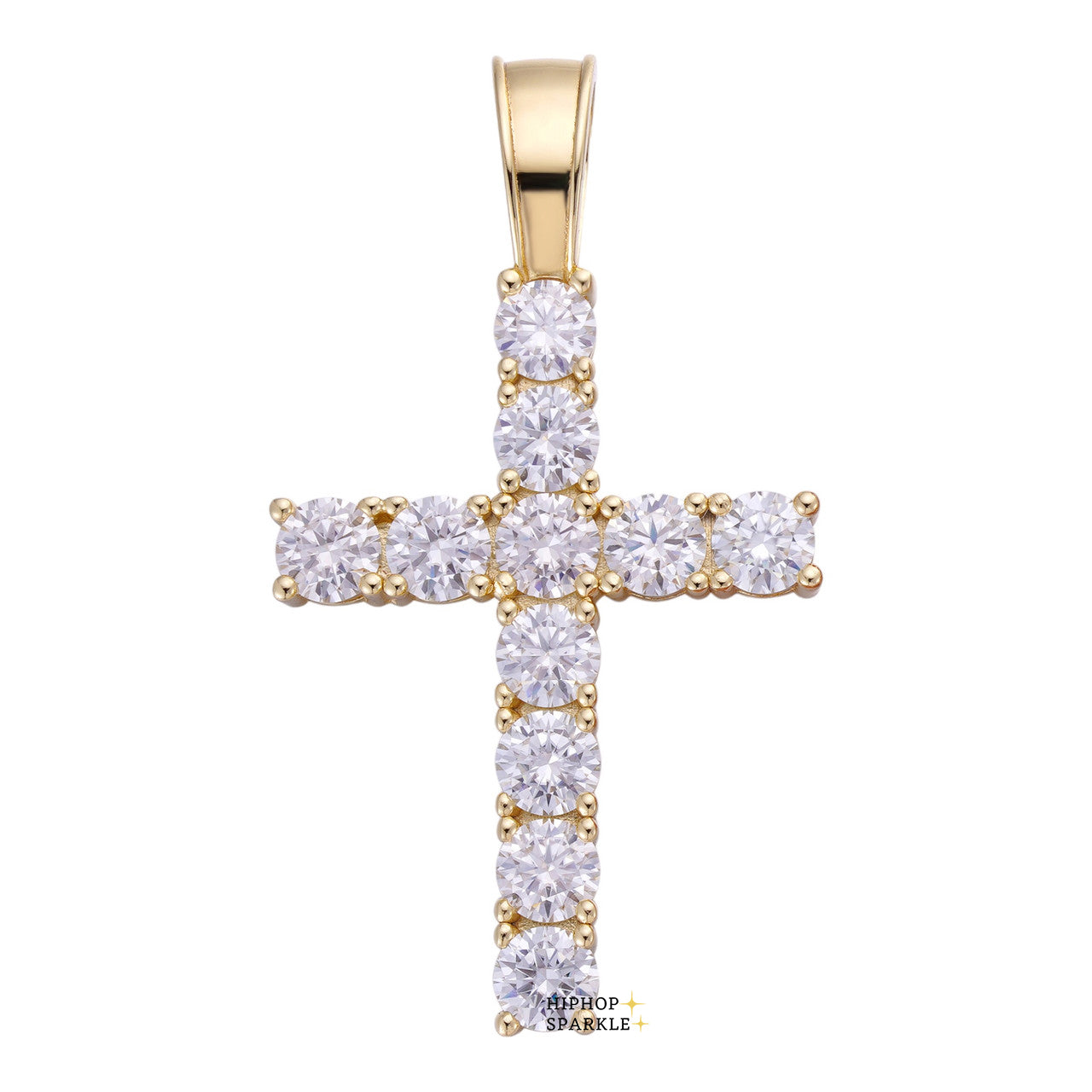 Glamorous Moissanite Tennis Cross Pendant – 14k Gold Vermeil 925 Silver, Multiple Sizes (0.75"-2.25")