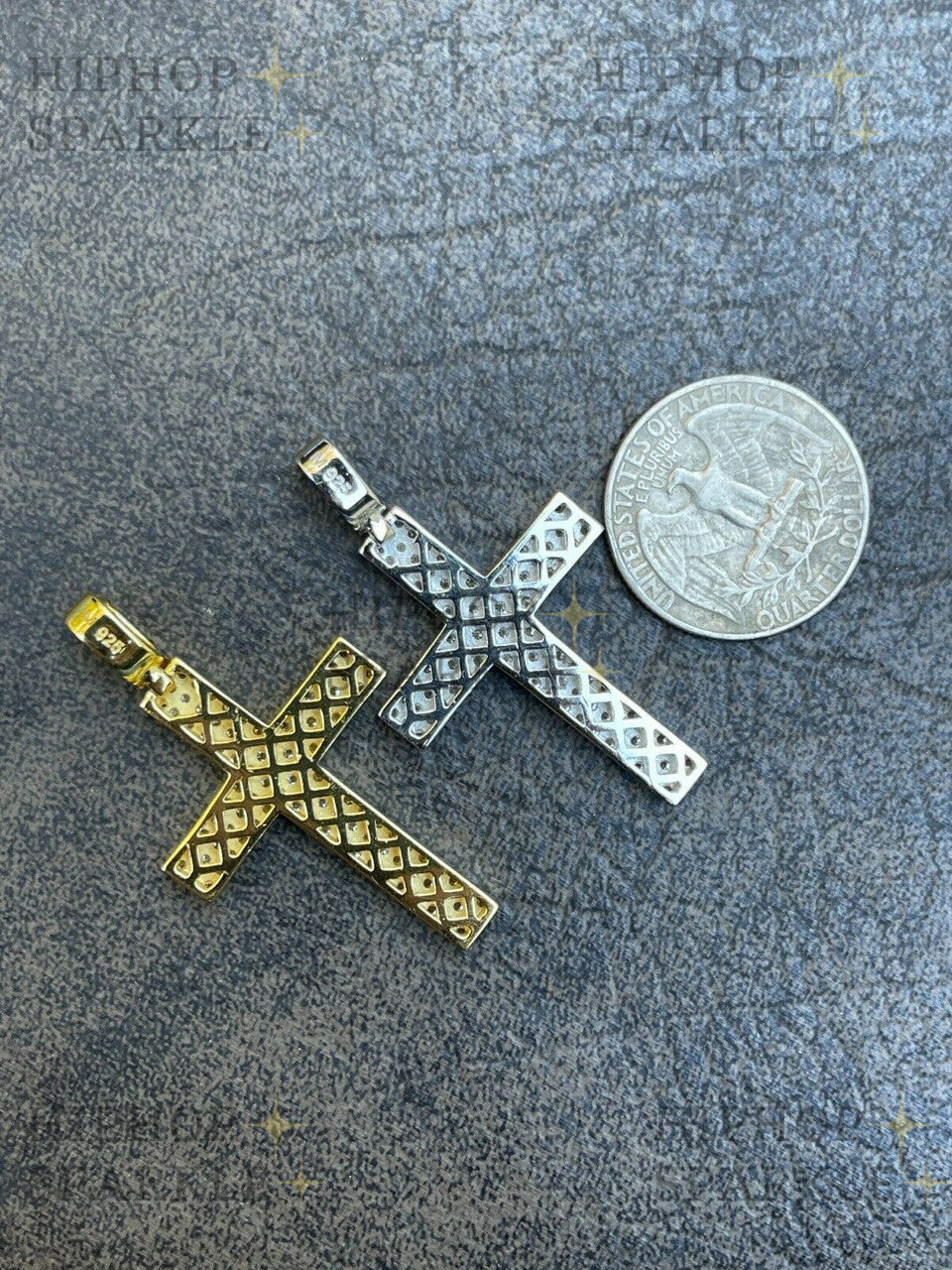 Moissanite Prong Set Iced Out Cross Pendant - 14k Gold Vermeil or 925 Silver