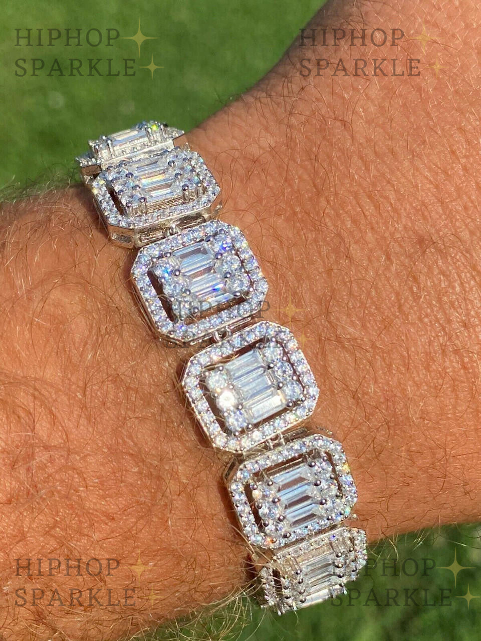 Moissanite Baguette Custom Rapper Bracelet Iced Out - 925 Silver - 16mm