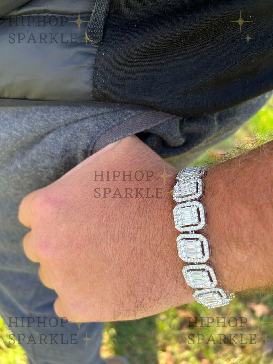 Moissanite Baguette Custom Rapper Bracelet Iced Out - 925 Silver - 16mm