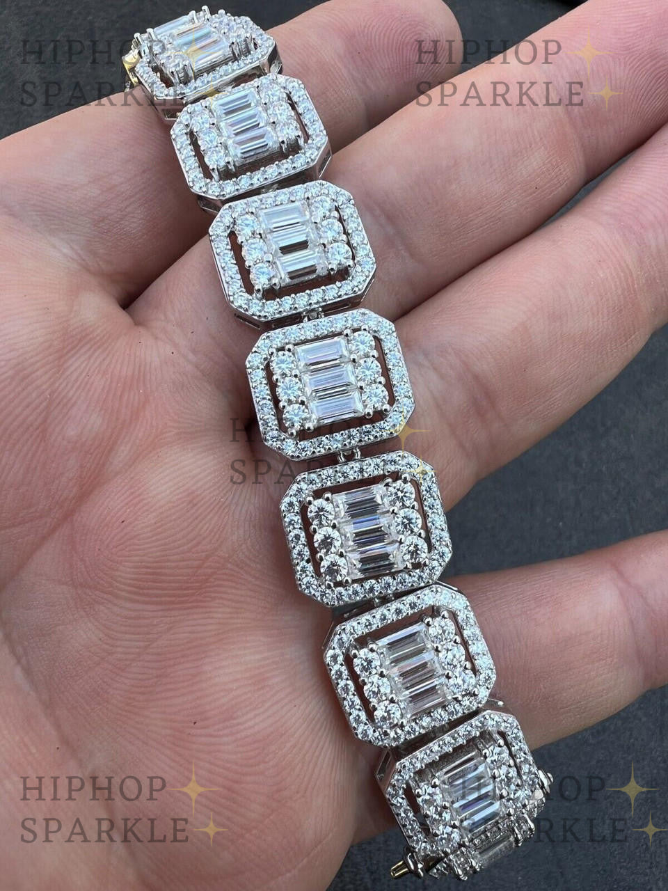 Moissanite Baguette Custom Rapper Bracelet Iced Out - 925 Silver - 16mm