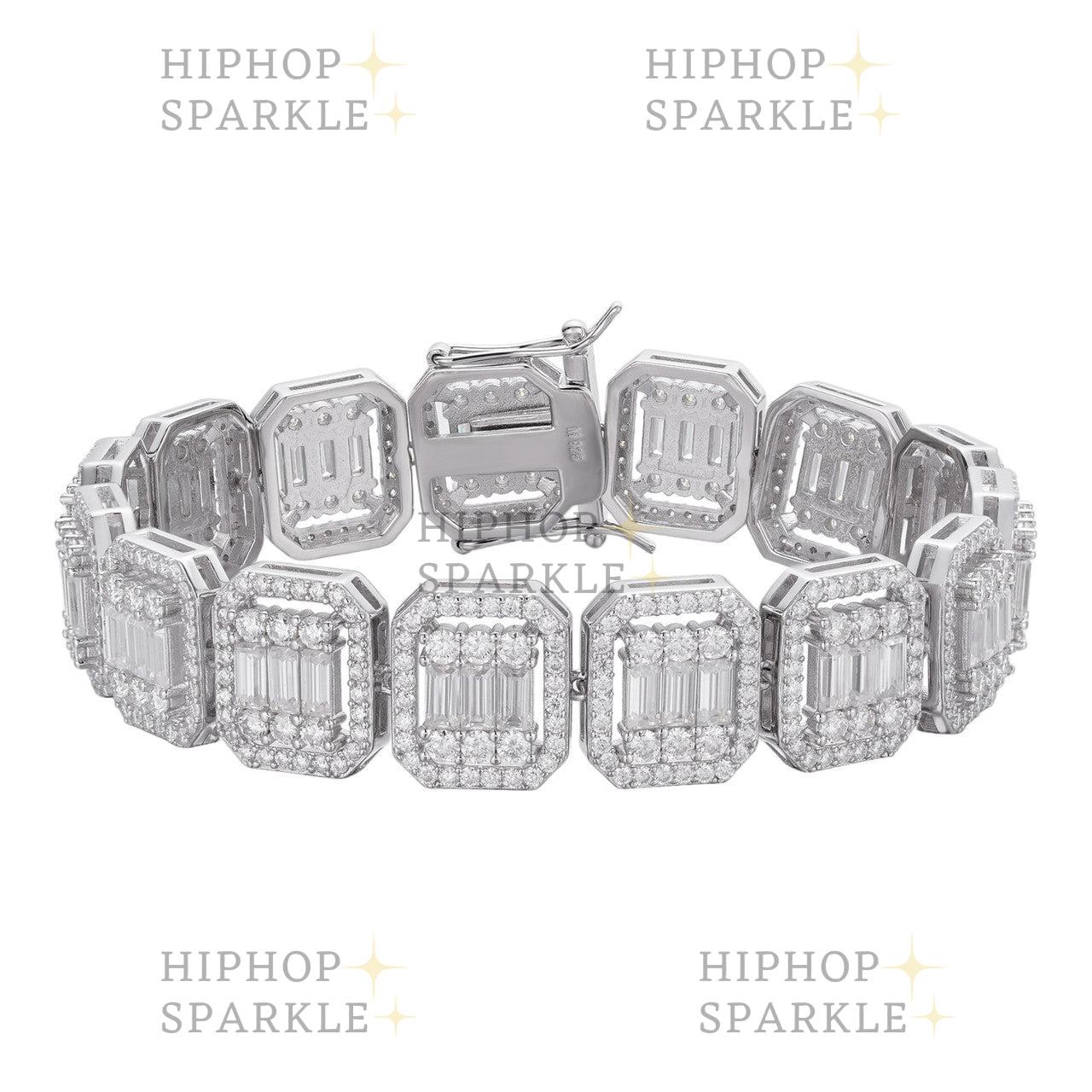 Moissanite Baguette Custom Rapper Bracelet Iced Out - 925 Silver - 16mm