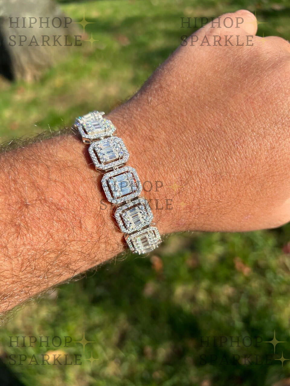 Moissanite Baguette Custom Rapper Bracelet Iced Out - 925 Silver - 16mm