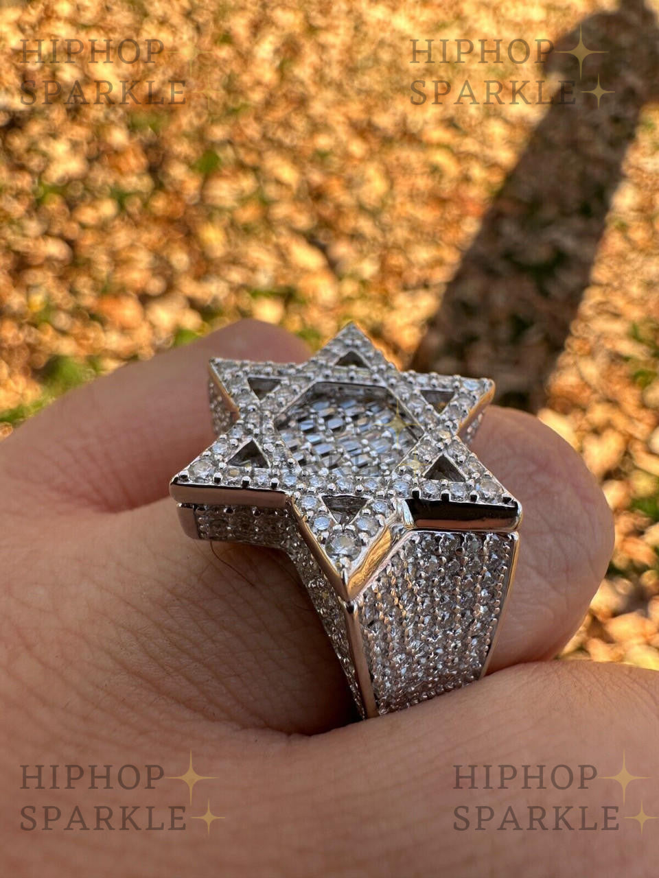 Glamorous Moissanite Star of David Ring – Iced Out Baguette 925 Silver