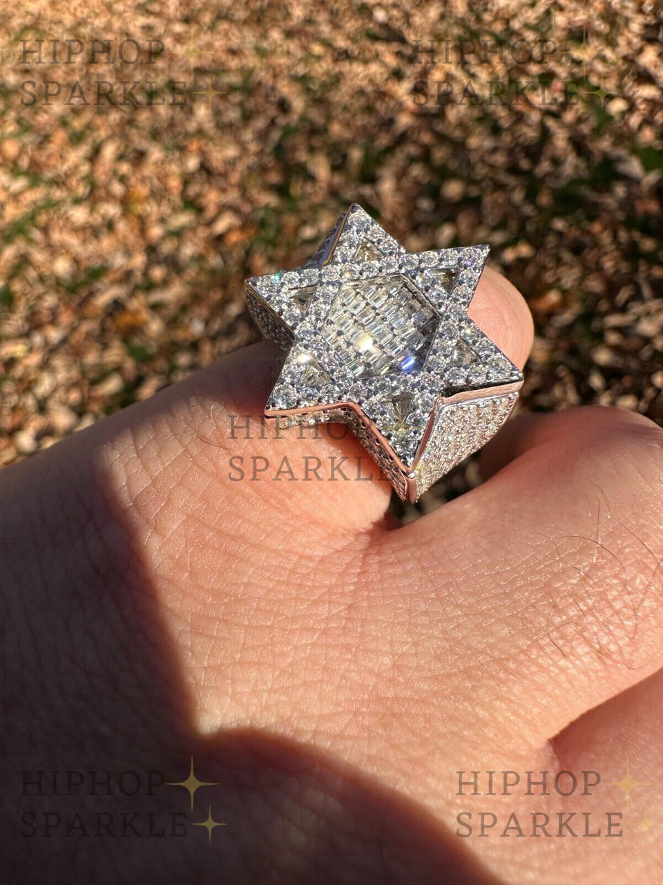 Glamorous Moissanite Star of David Ring – Iced Out Baguette 925 Silver