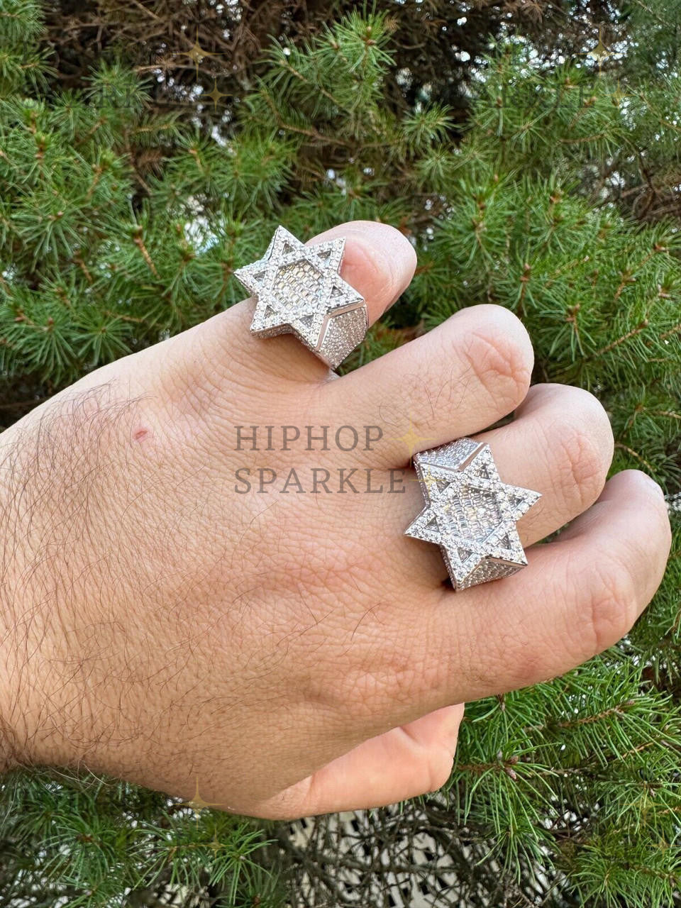 Glamorous Moissanite Star of David Ring – Iced Out Baguette 925 Silver