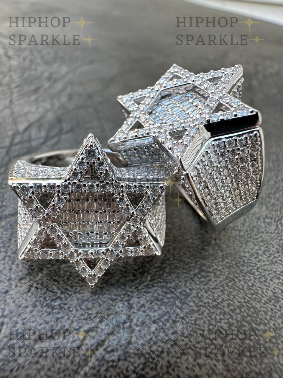 Glamorous Moissanite Star of David Ring – Iced Out Baguette 925 Silver