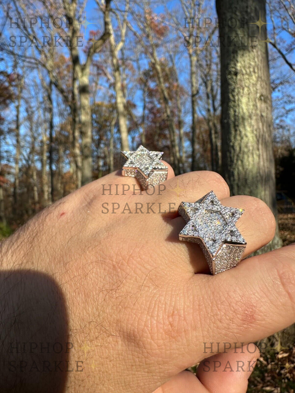 Glamorous Moissanite Star of David Ring – Iced Out Baguette 925 Silver