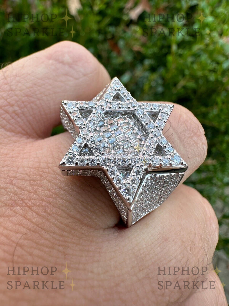 Glamorous Moissanite Star of David Ring – Iced Out Baguette 925 Silver