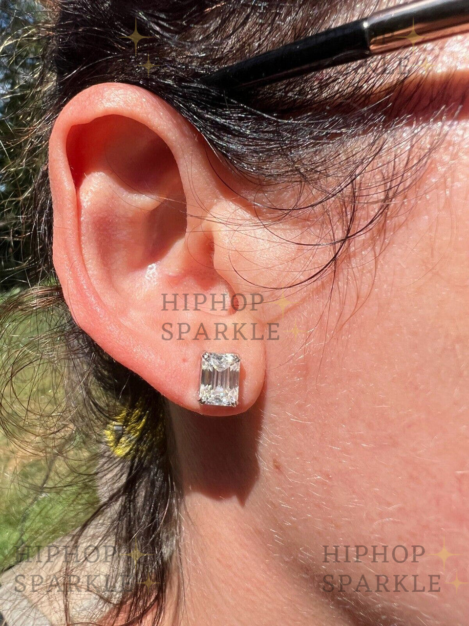 Moissanite Emerald Cut Square Solitaire Stud Earrings - 925 Silver