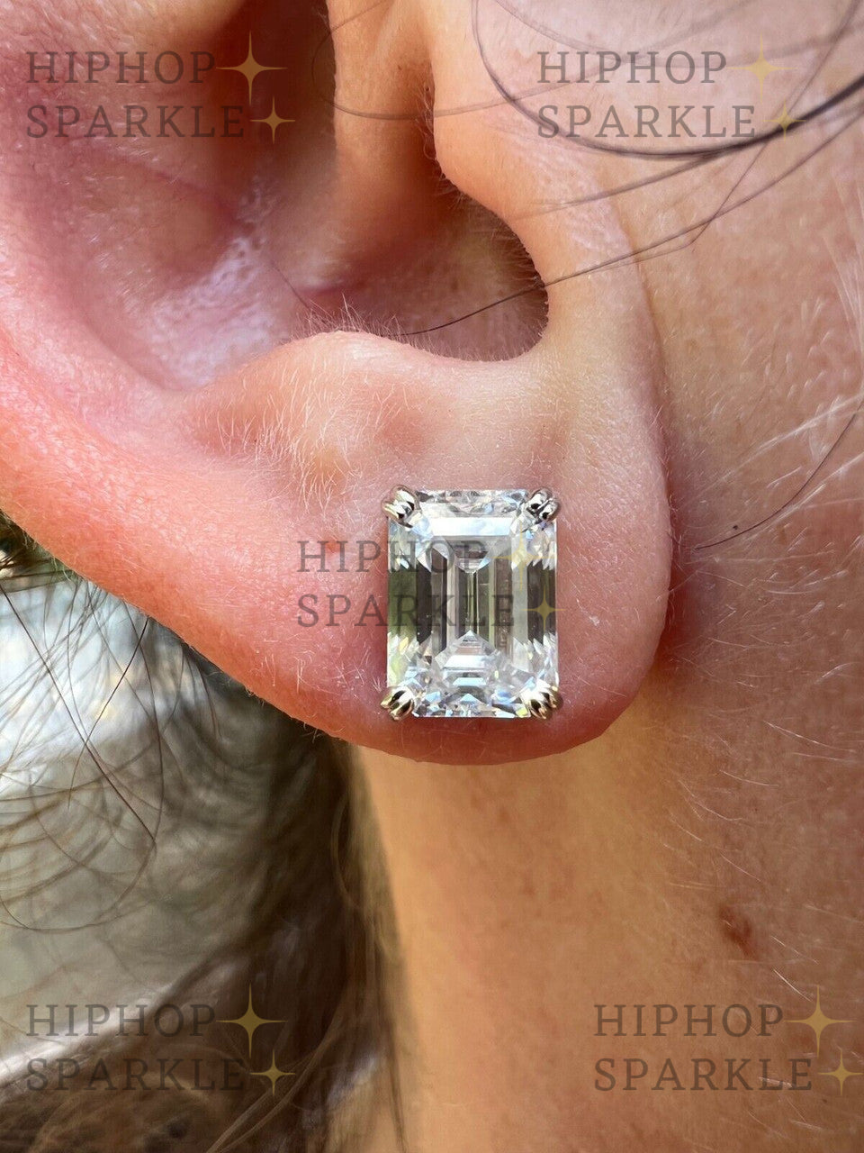 Moissanite Emerald Cut Square Solitaire Stud Earrings - 925 Silver