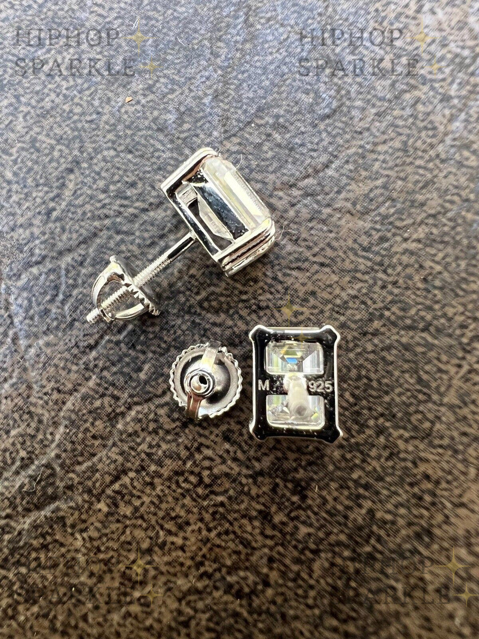 Moissanite Emerald Cut Square Solitaire Stud Earrings - 925 Silver