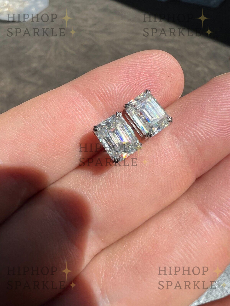 Moissanite Emerald Cut Square Solitaire Stud Earrings - 925 Silver