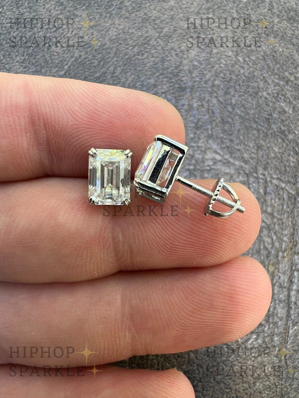 Moissanite Emerald Cut Square Solitaire Stud Earrings - 925 Silver