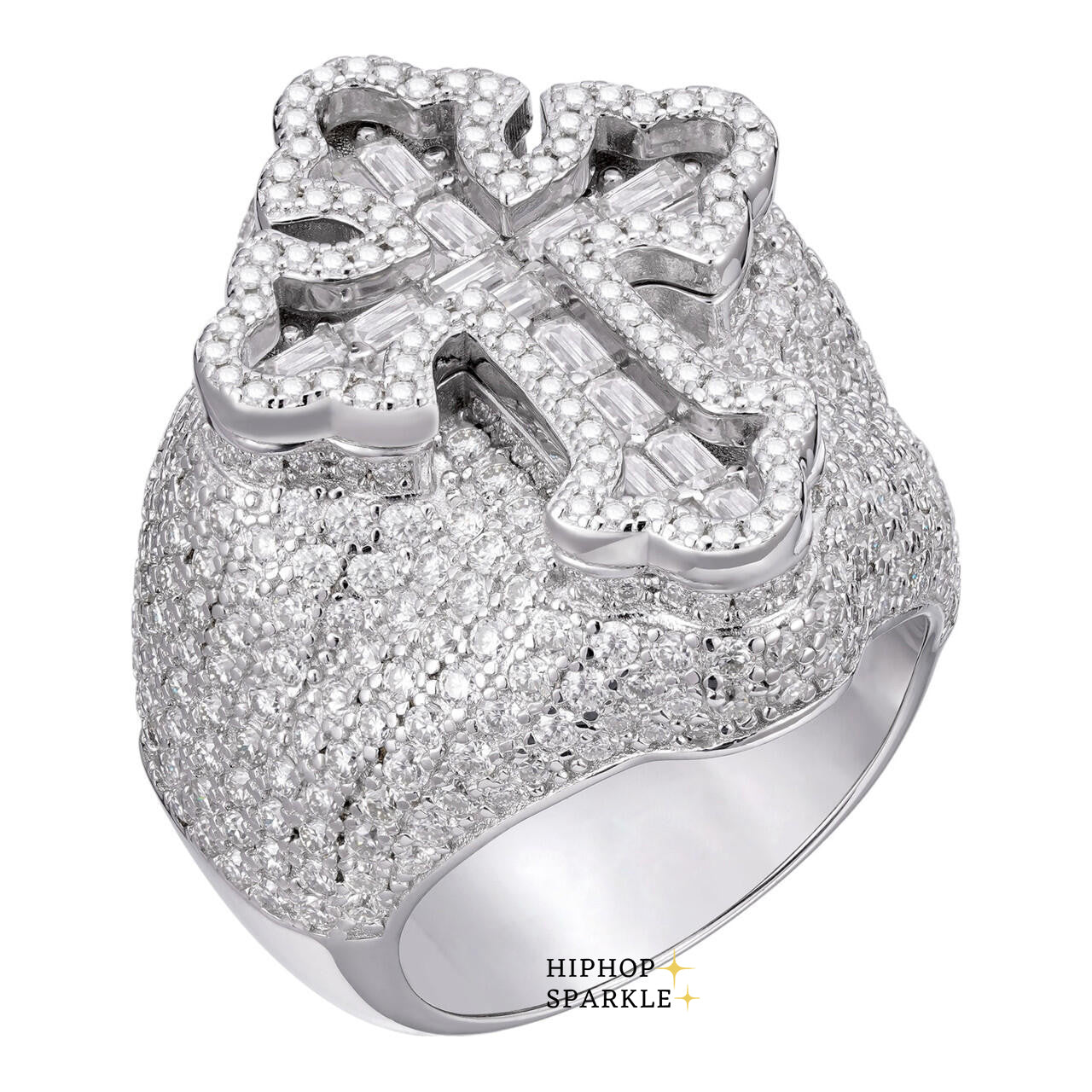 Moissanite Baguette Iced Gothic Cross Ring – 925 Silver