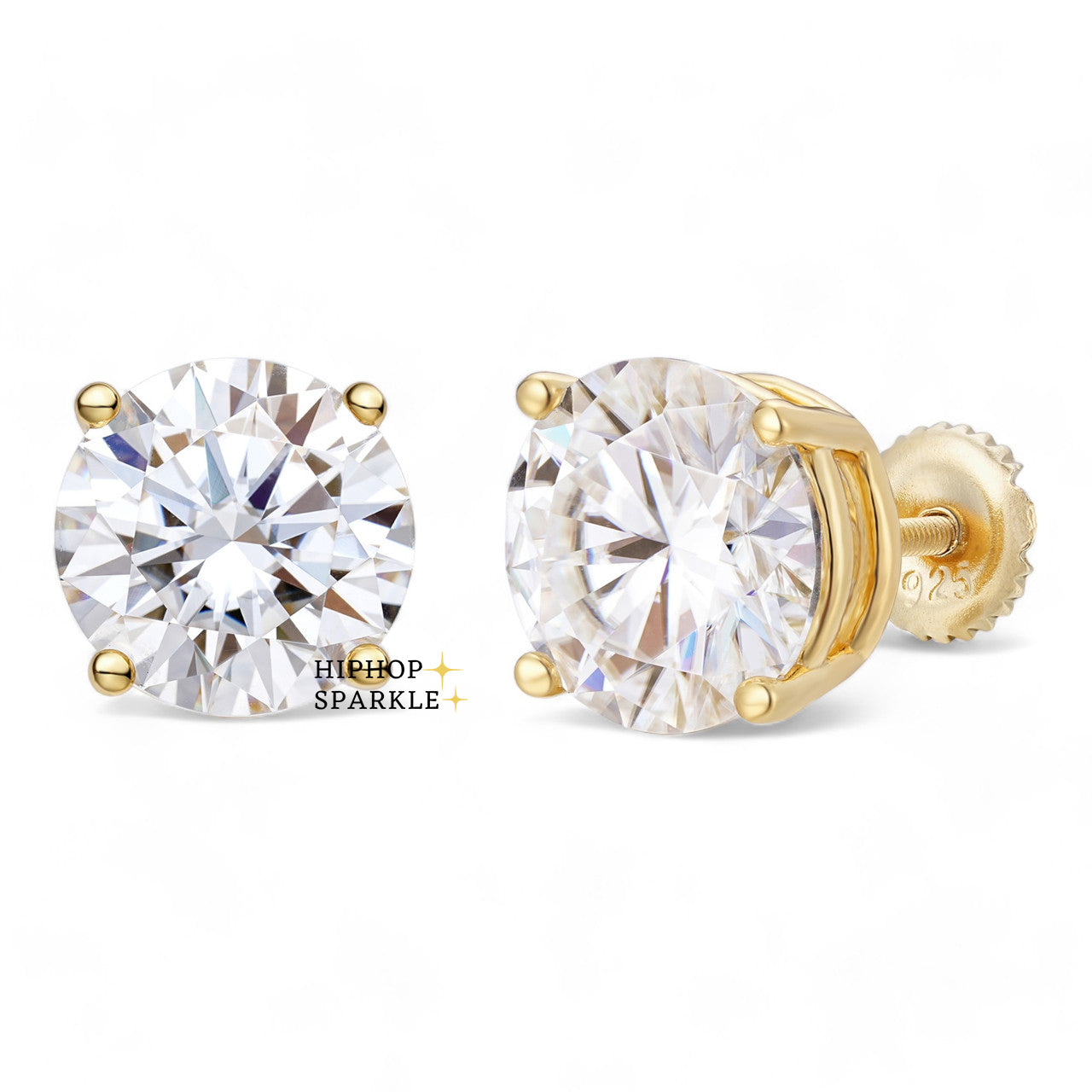 Moissanite Solitaire Stud Earrings - 14k Gold Vermeil & 925 Silver