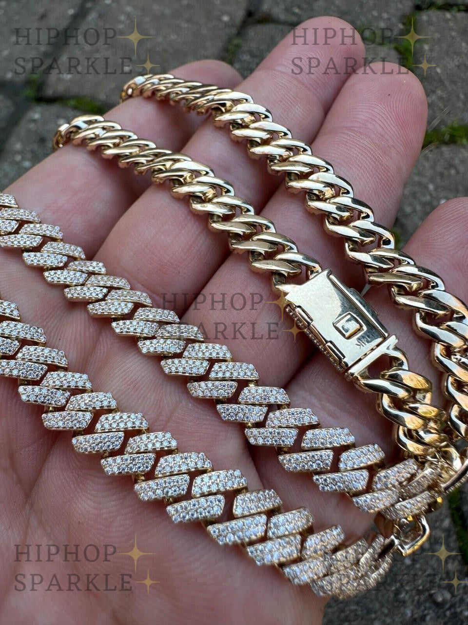 8mm Solid 14k Gold Moissanite Real Miami Cuban Link Prong Chain Iced Necklace