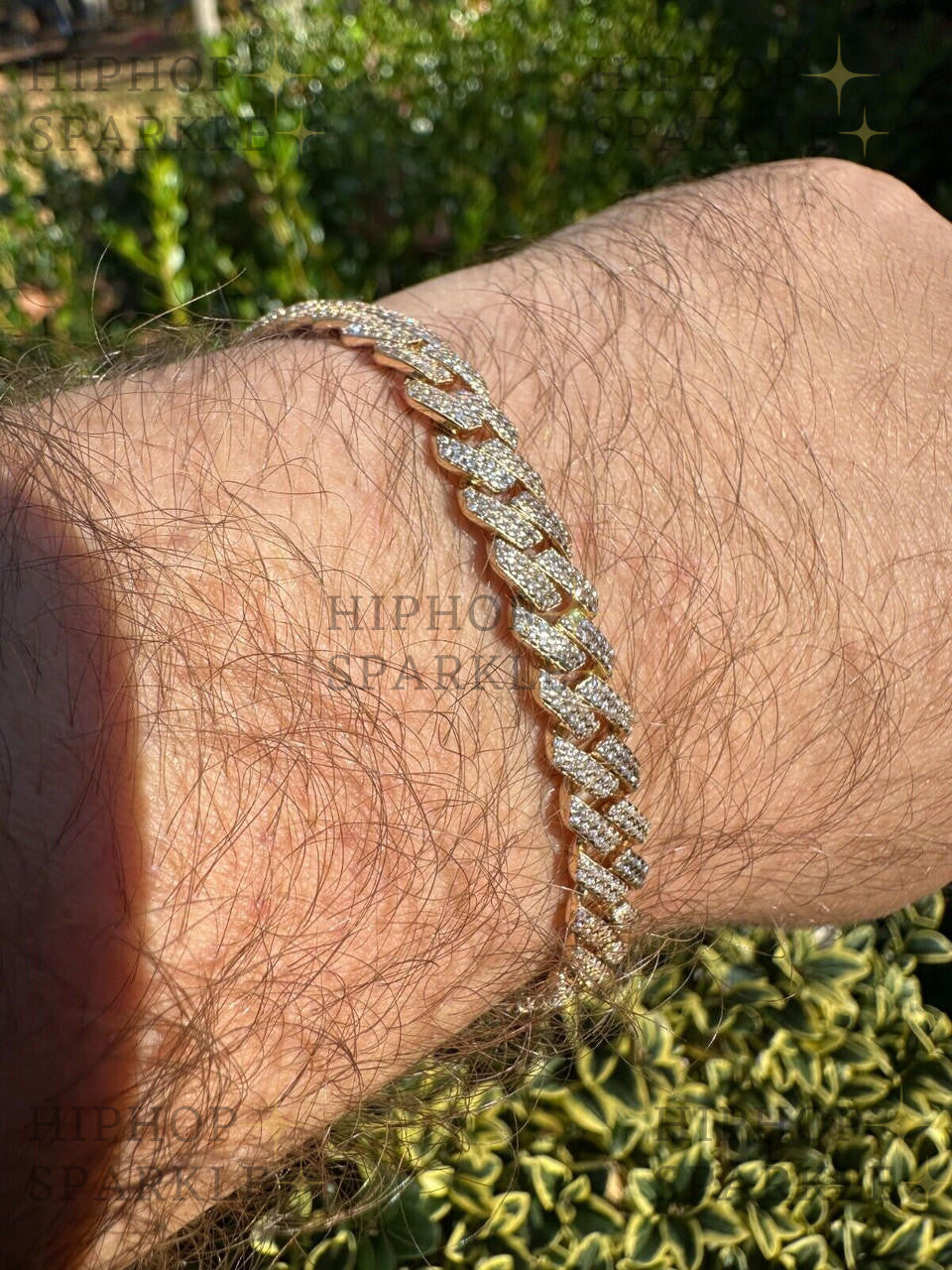 8mm 14k Gold vermeil Moissanite Real Miami Cuban Link Prong Iced Hip Hop Bracelet