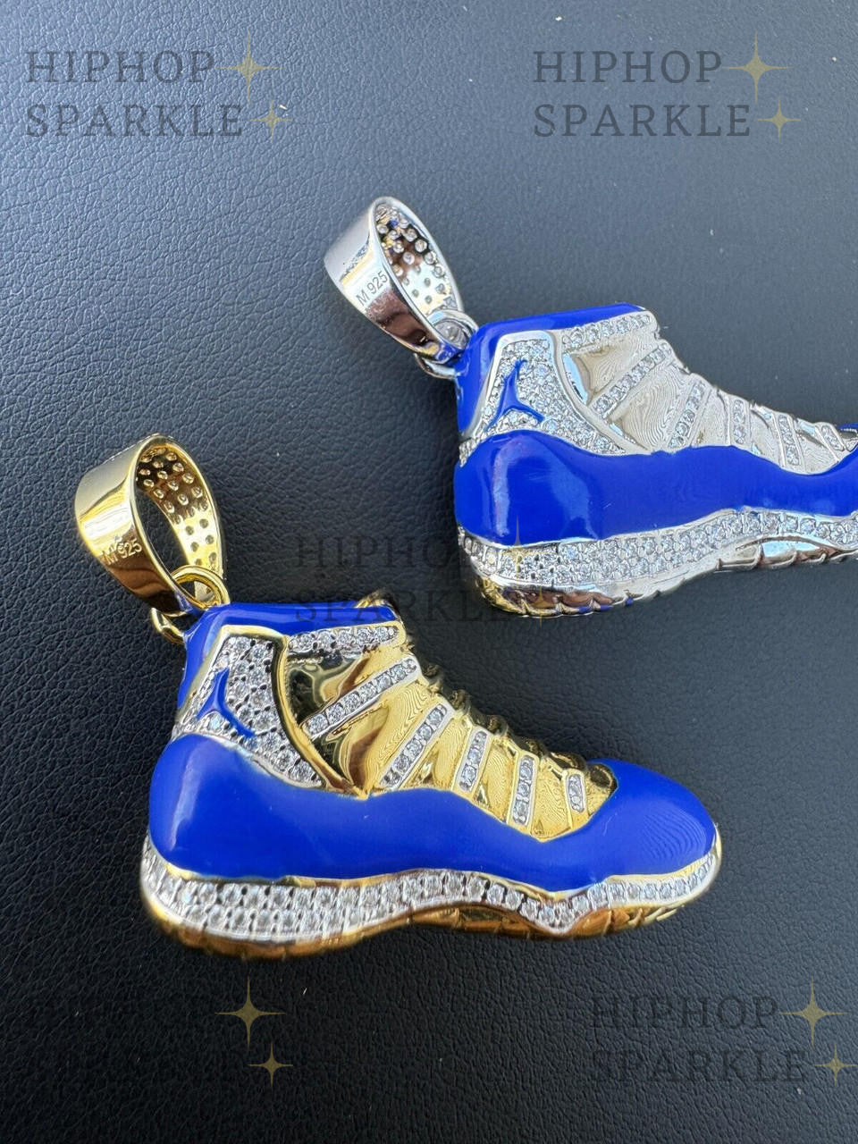 Moissanite Air Jordan 45 Blue Nike Sneaker Pendant - 14k Gold Vermeil & 925 Silver