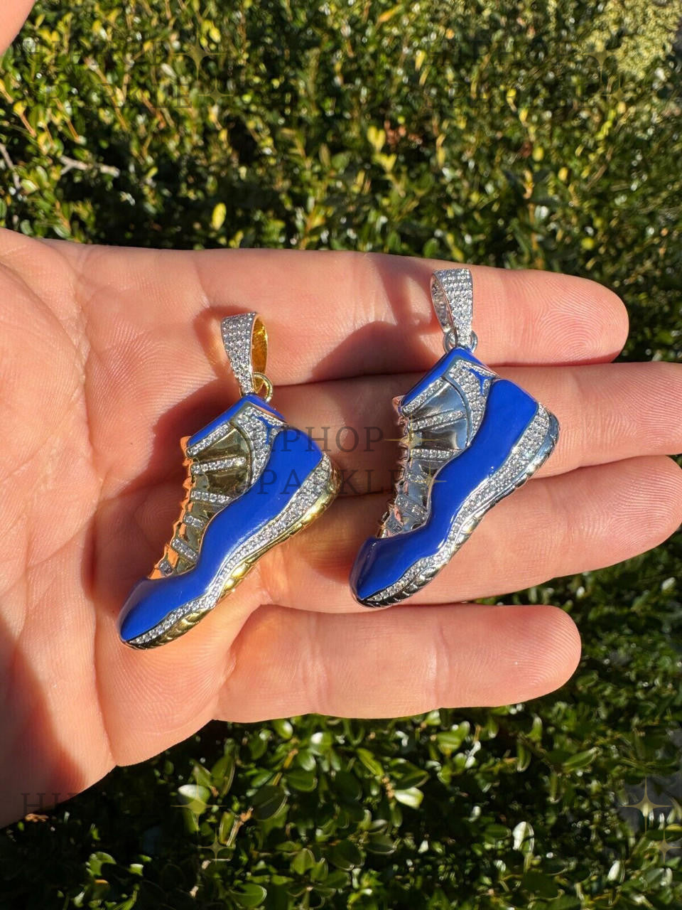 Moissanite Air Jordan 45 Blue Nike Sneaker Pendant - 14k Gold Vermeil & 925 Silver